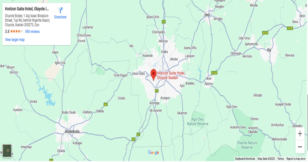 Map showing Horizon Suite location near top attractions in Ibadan